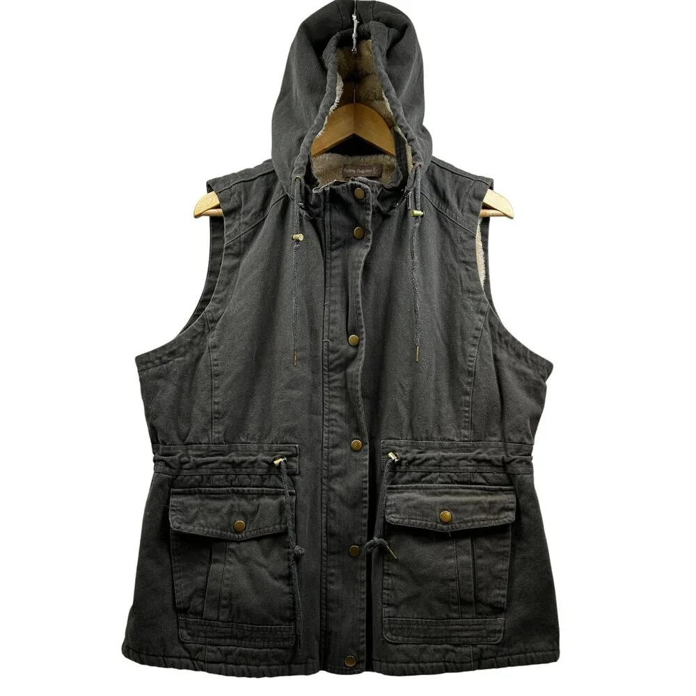 Victory‎ Outfitters Utility Vest Mens XXL Green Sherpa Lined Hooded Outdoor Wear